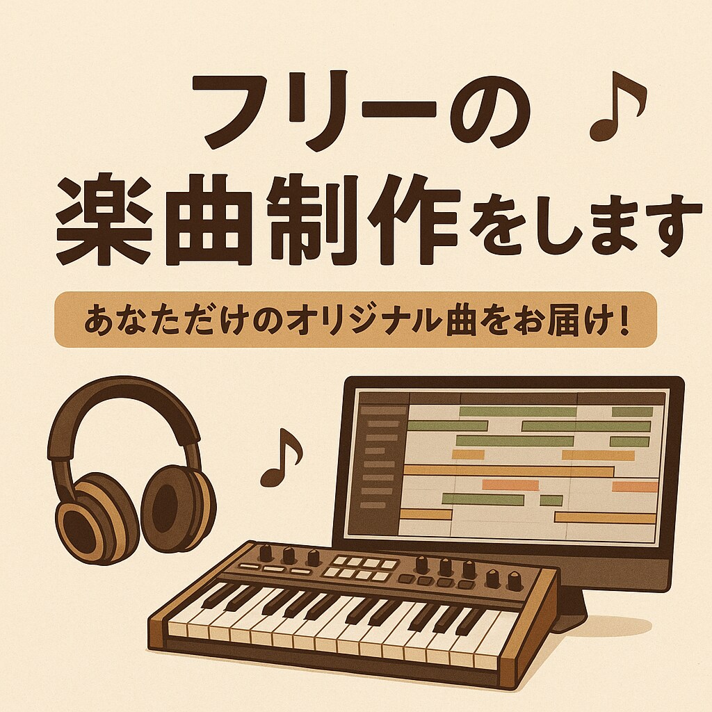 フリーで利用できる高品質な楽曲をお届けします 短時間でフリーのオリジナル楽曲の販売を行います イメージ1