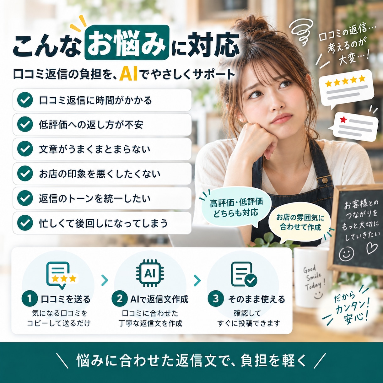 Google口コミの返信文を丁寧に作成します 高評価・低評価どちらも対応｜お店の雰囲気に合わせます イメージ2