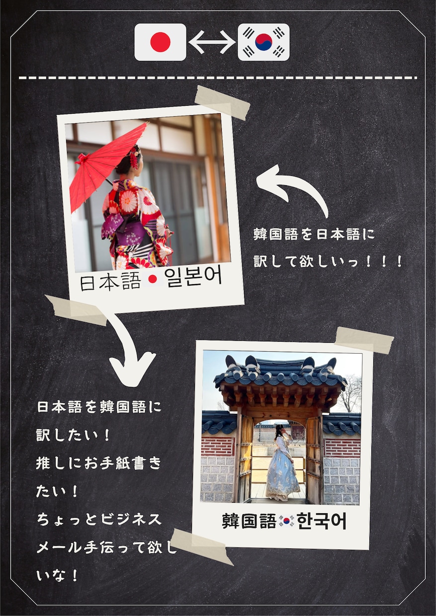 日本語→韓国語、韓国語→日本語翻訳•通をします 韓国留学し、韓国企業にて就職していました！お任せください！ イメージ1