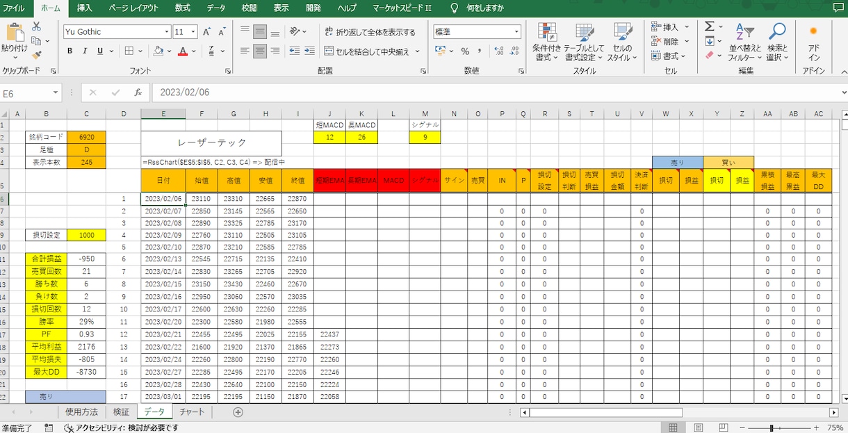 楽天RSSでシストレ検証が出来ます システムトレード（MACD）の検証ができます。 イメージ3
