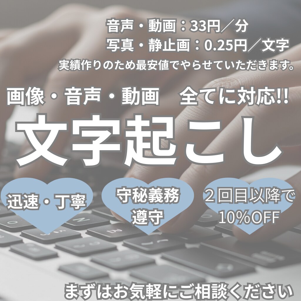 お手頃価格！音声／動画／写真｜文字起こしします ケバ取り無料 標準対応いたします イメージ1