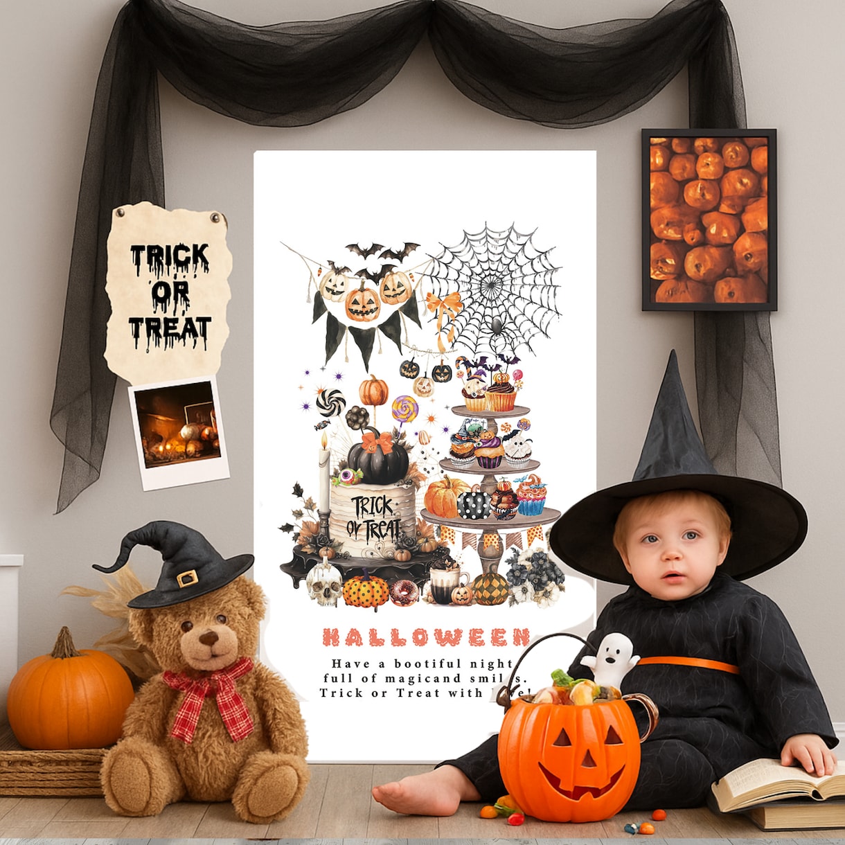 撮影用ハロウィンタペストリーをお届けします 選べるデザインでおうち撮影もスタジオも映える♪ イメージ1