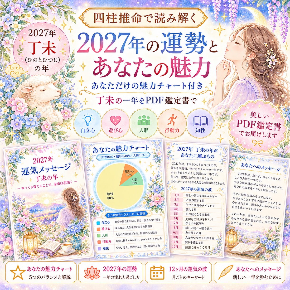 四柱推命で2027年の運勢と魅力を読み解きます あなただけの魅力チャート付き｜丁未の一年をPDF鑑定書で イメージ1