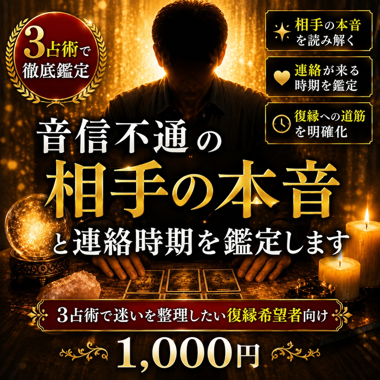 音信不通の相手の本音と連絡時期を鑑定します 3占術で迷いを整理したい復縁希望者向け イメージ1