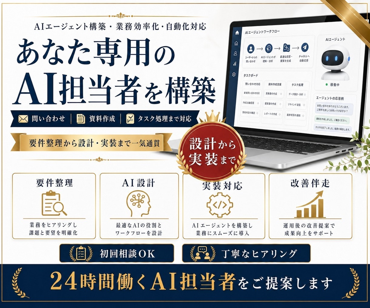 専用AI担当者・エージェントを構築します 問い合わせ・資料作成までAI担当者が支援 イメージ1