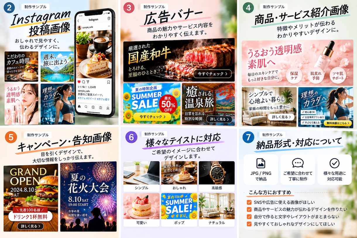 SNS投稿画像・広告バナーを制作します 内容に合わせて見やすく伝わる画像を制作します イメージ3