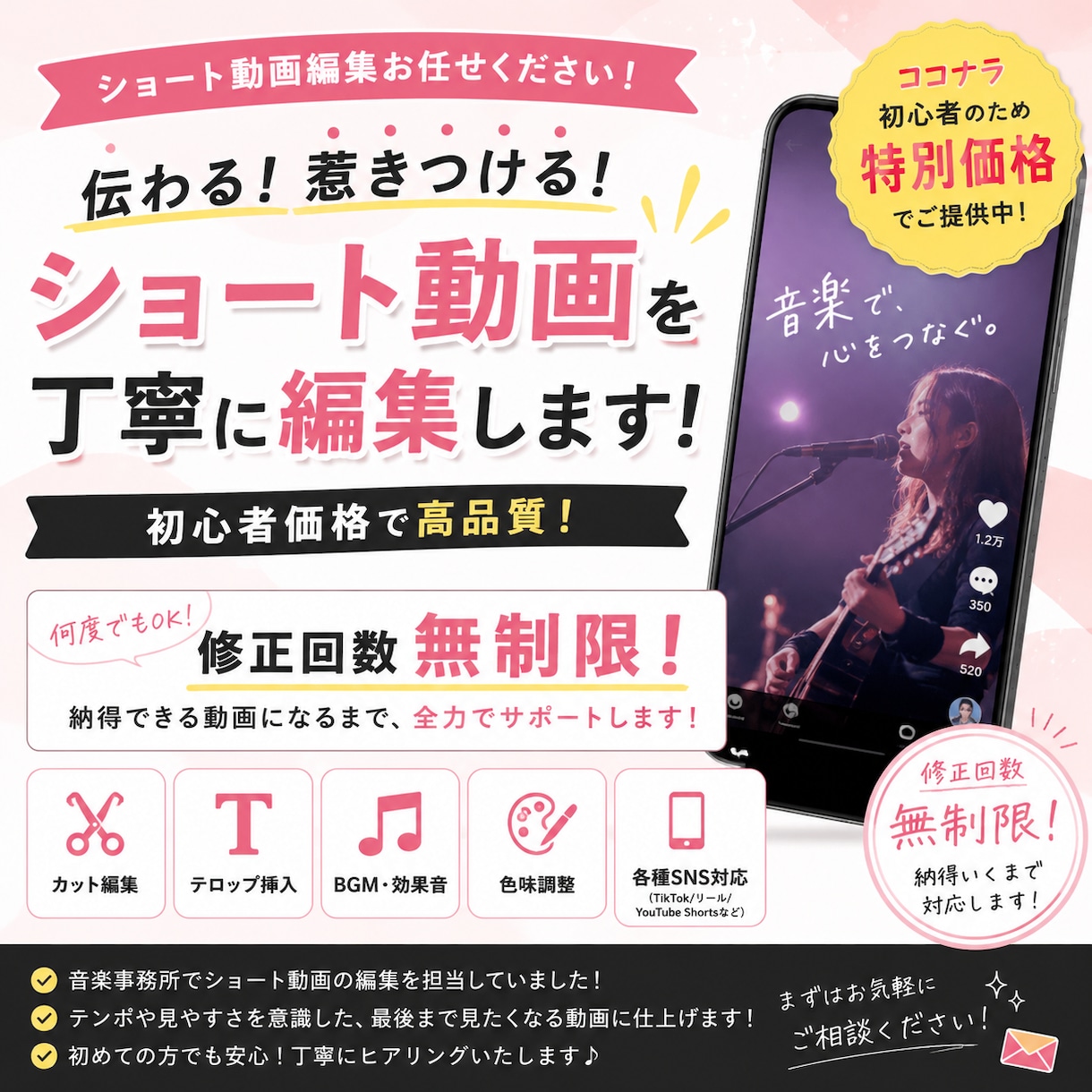 修正回数無制限で理想の動画に仕上げます ココナラを始めたてのため、8月31日までの特別価格!! イメージ1