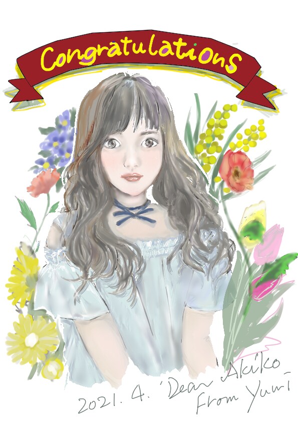 似顔絵、ペットの絵作成します 水彩風イラストの似顔絵に装飾文字入れをデザインします。 イメージ1