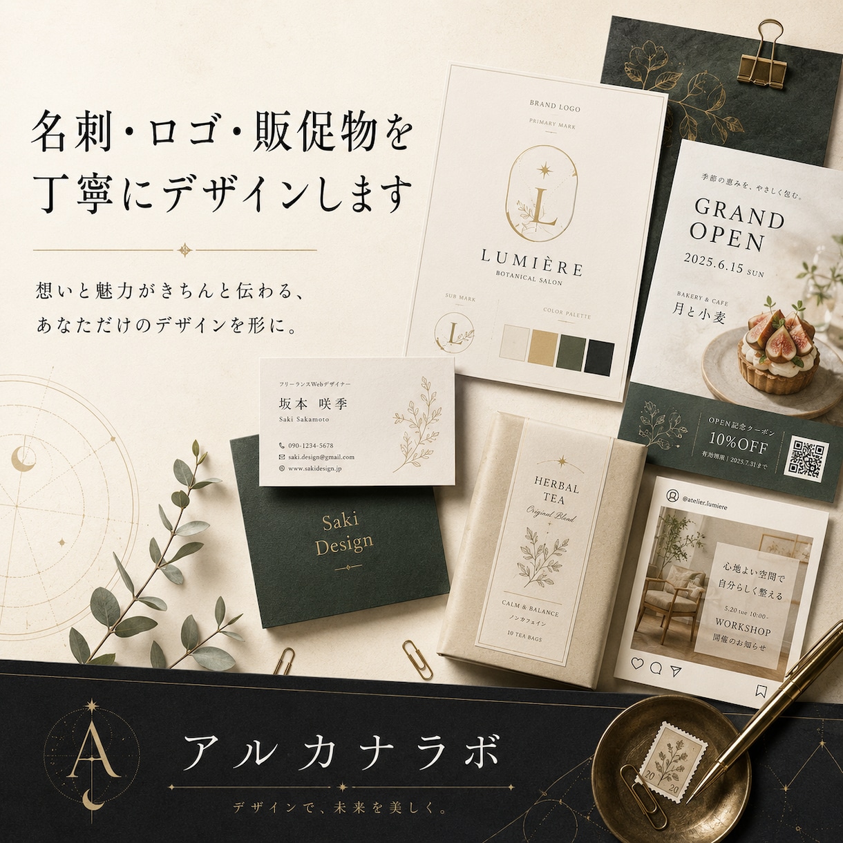 開業に必要なデザインをまるごと制作します ロゴ・名刺・チラシ・SNS 一括対応！著作権譲渡・修正無制限 イメージ1