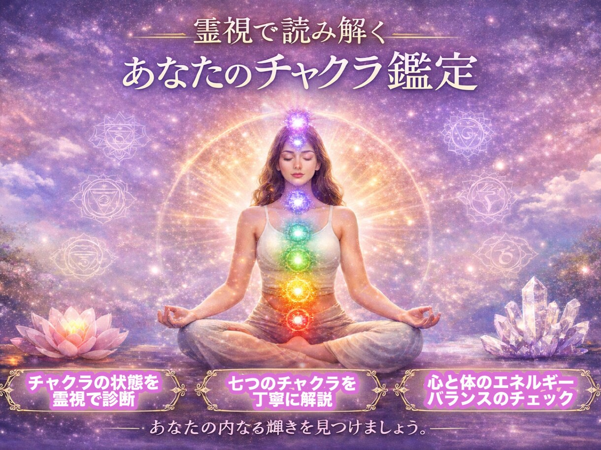 人生の覚醒はチャクラの解放から始まります 霊視でチャクラの状態を診断し覚醒のお手伝いをします イメージ1