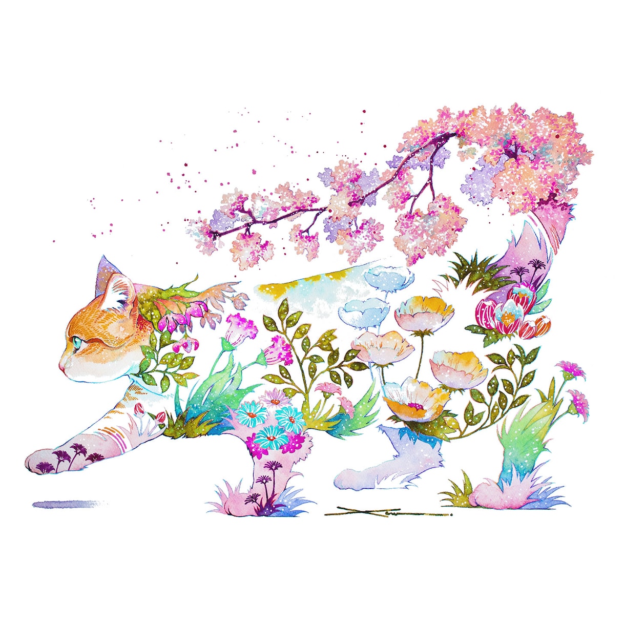 ペット(動物)の似顔絵・一枚絵描きます 植物や風景を織り交ぜた一点物です！ イメージ1