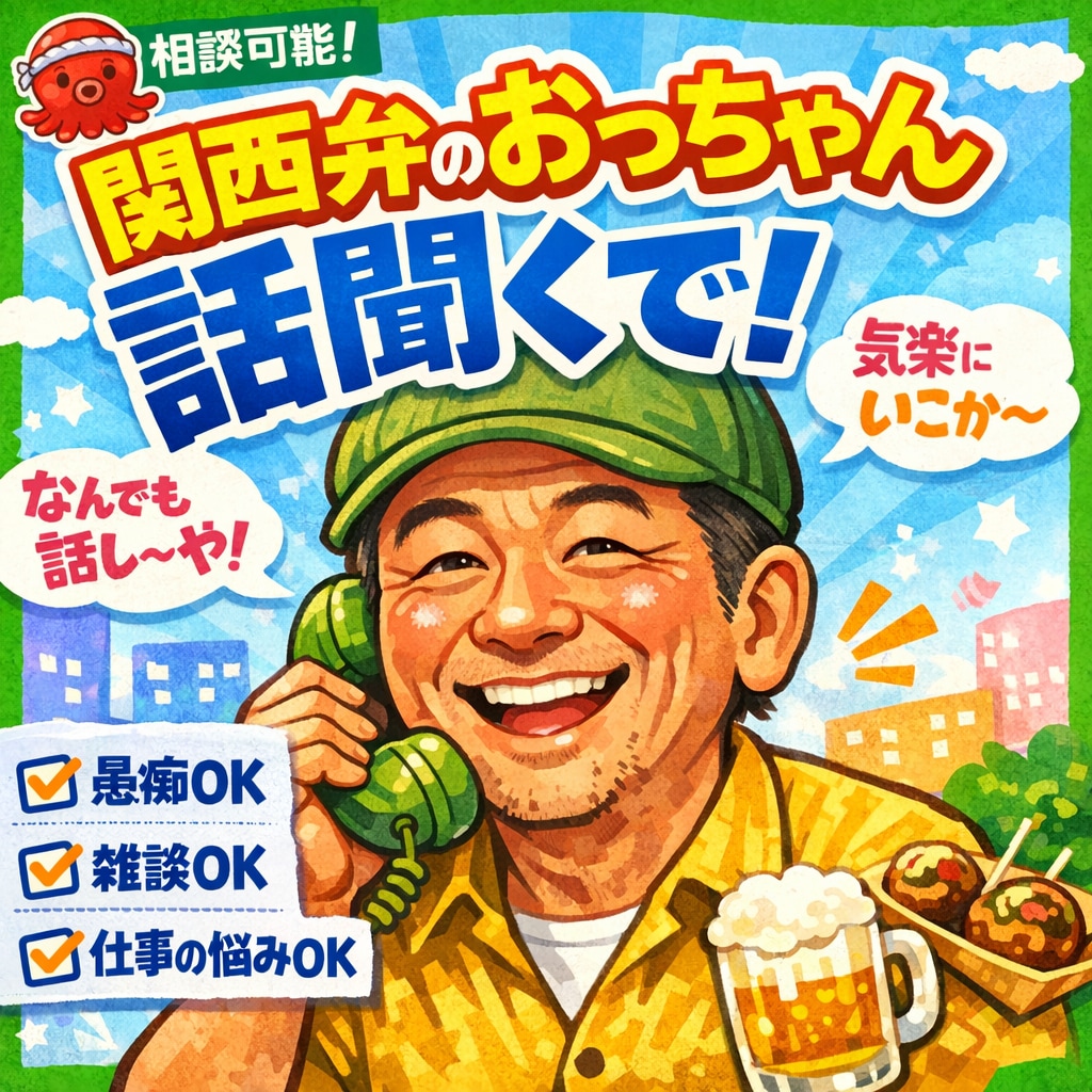 関西弁のおっちゃんが明るく話聞きます 仕事の愚痴・恋愛・雑談、関西弁のおっちゃんが聞くで イメージ1