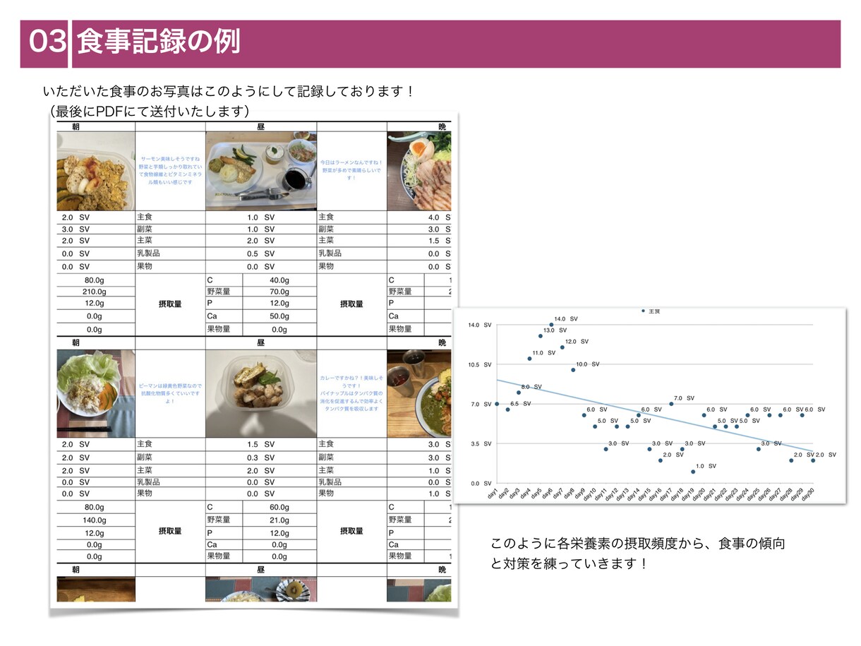 30日間の食事分析から痩せる為の戦略を見つけます 記録PDFとフィードバック動画つき！栄養士による食事分析 イメージ5