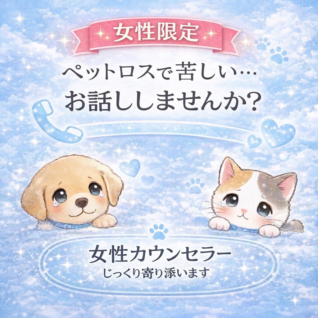 女性限定｜ペットロスの悲しみお聞きします 安心して涙や気持ちをそのまま話せます イメージ1