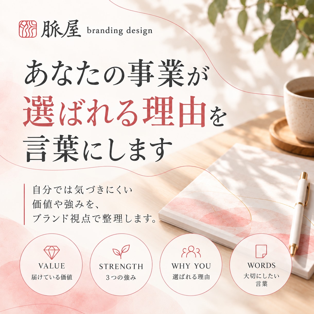 あなたの事業が「選ばれる理由」を言葉にします 自分では気づきにくい価値や強みを、ブランド視点で整理します イメージ1