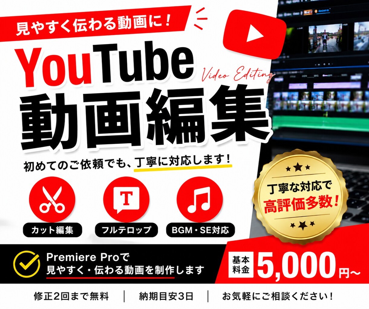 YouTube動画を見やすく丁寧に編集します 初めてのご依頼でも、丁寧に対応いたします。 イメージ1