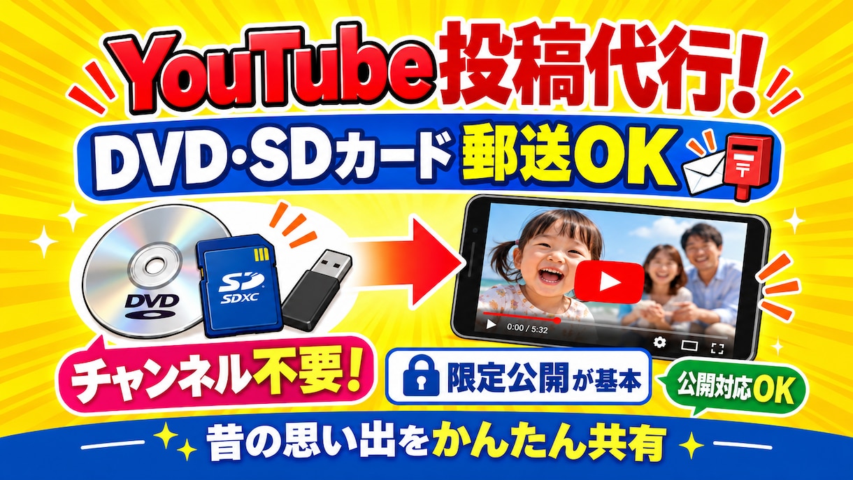 YouTubeへの動画投稿を代行します DVD・SDカード郵送OK！チャンネル不要で安心 イメージ3