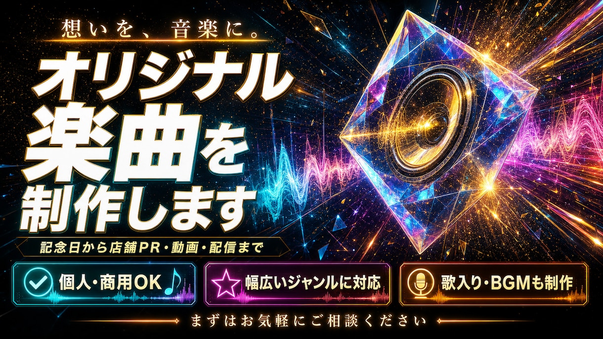 個人・商用向けのオリジナル楽曲を制作します 記念日・店舗PR・動画・配信など、幅広い用途に対応します イメージ1