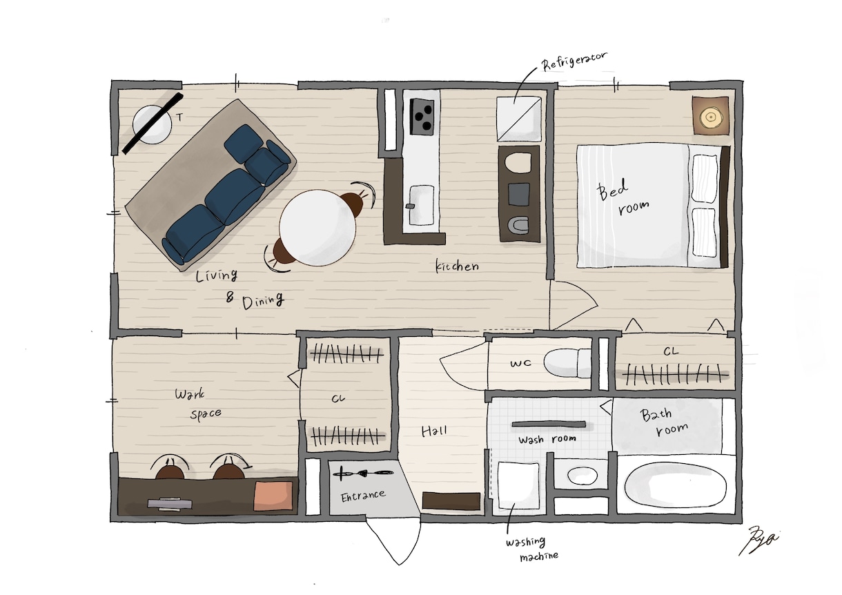 間取り図をお手書き風にオシャレにします マンションや一軒家を手書きにしてHPなどを引き立たせます♪ イメージ2
