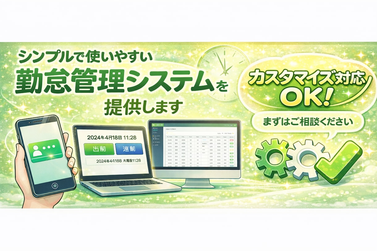 シンプルで使いやすい勤怠管理システムを提供します 中小企業・店舗向けの勤怠管理を柔軟にカスタマイズ対応 イメージ1