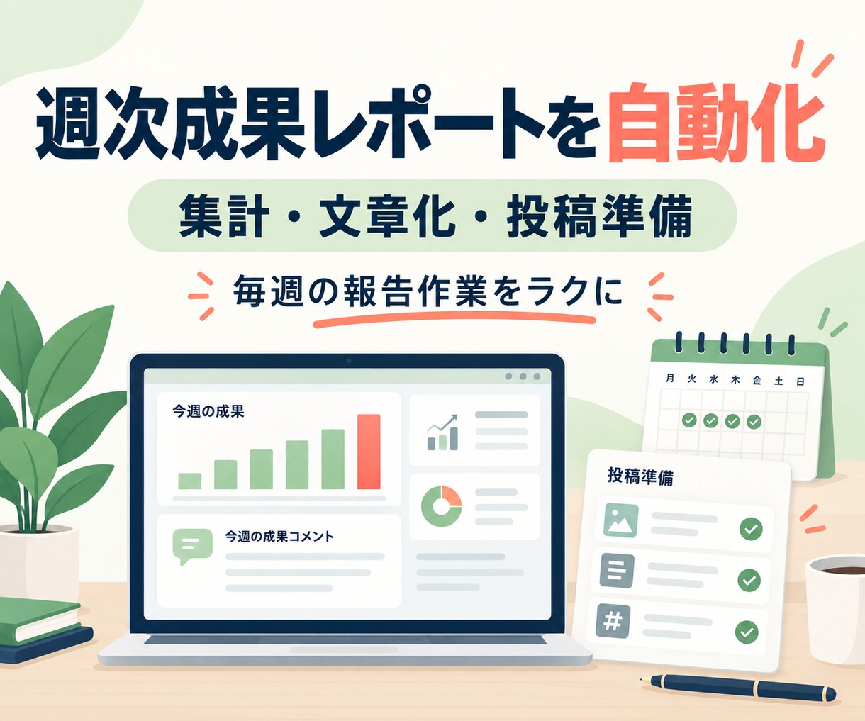 毎週の成果レポート作成をAIで自動化します 集計・コメント作成・投稿準備までラクにします イメージ1