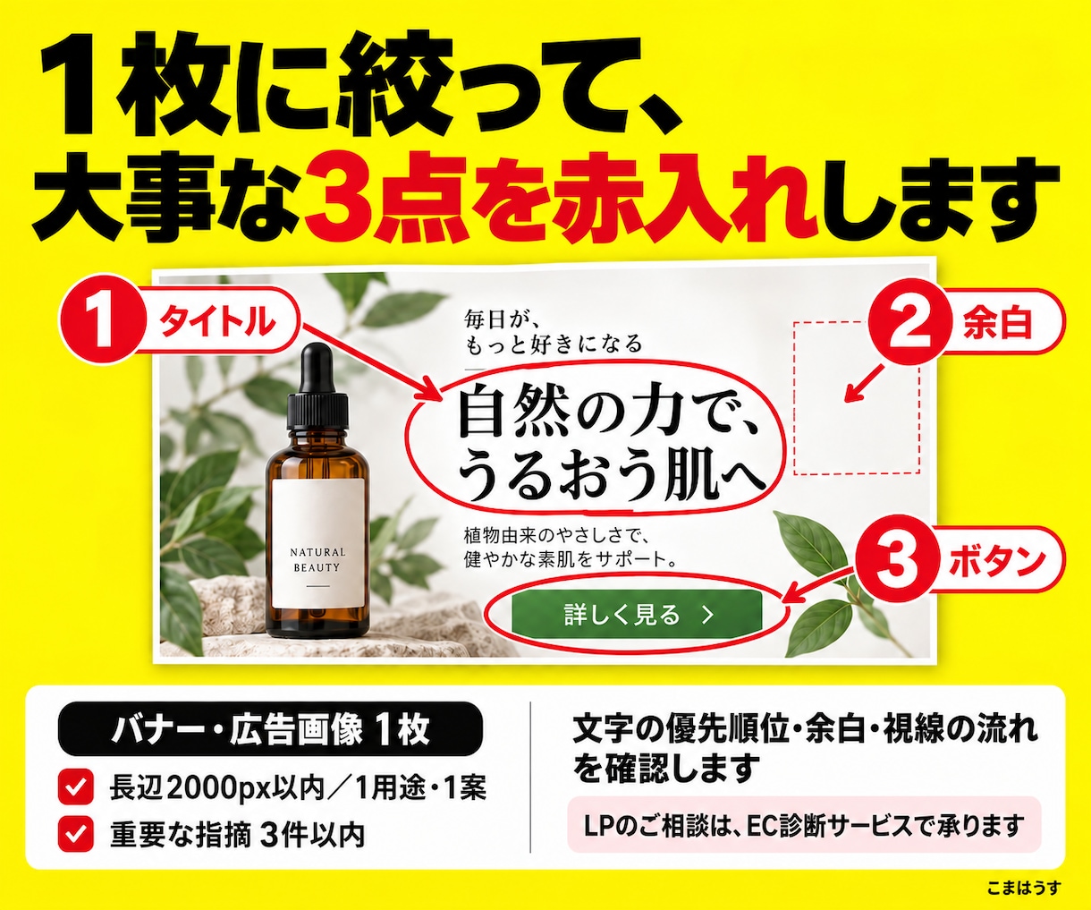 バナー広告画像を理由つきで赤入れ添削します 自作・外注・AI画像の「なんか変」を直す言葉に イメージ3