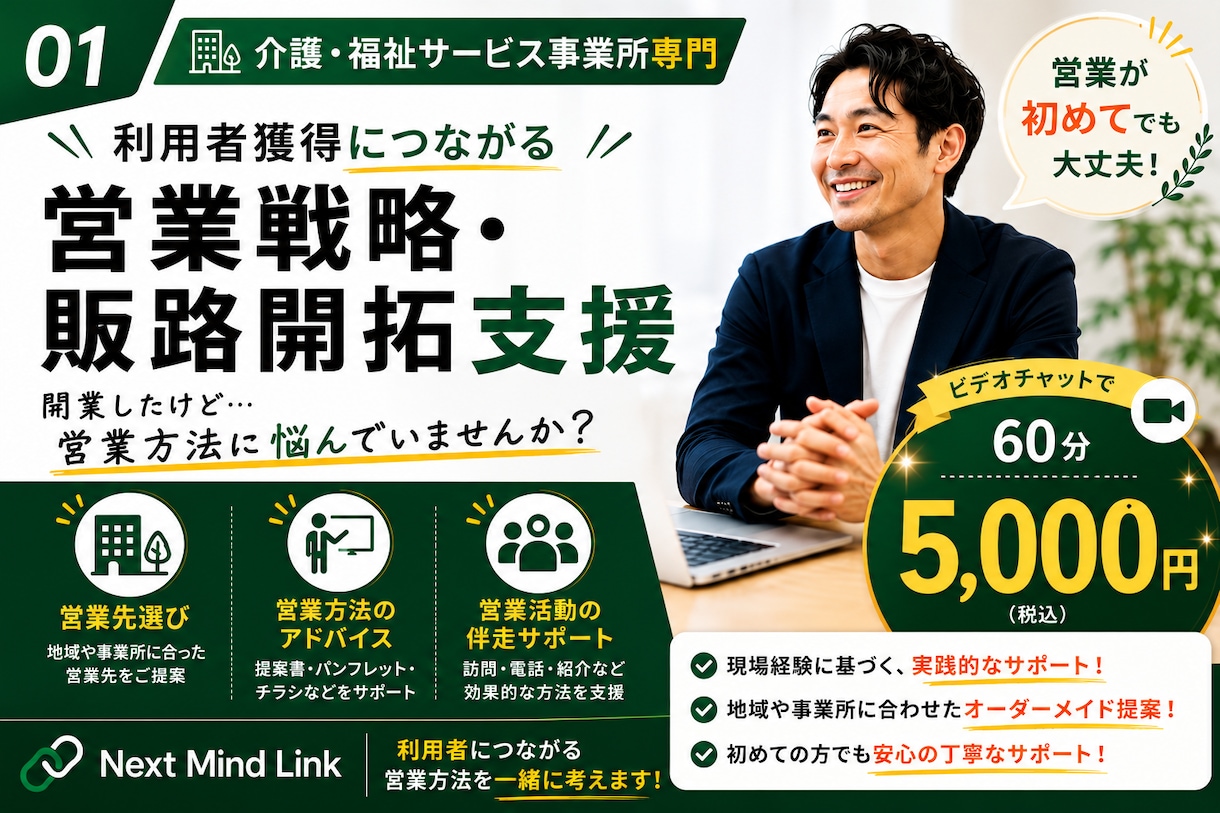 介護事業所の営業戦略を支援します 開業後の営業活動を一緒に考えます イメージ1