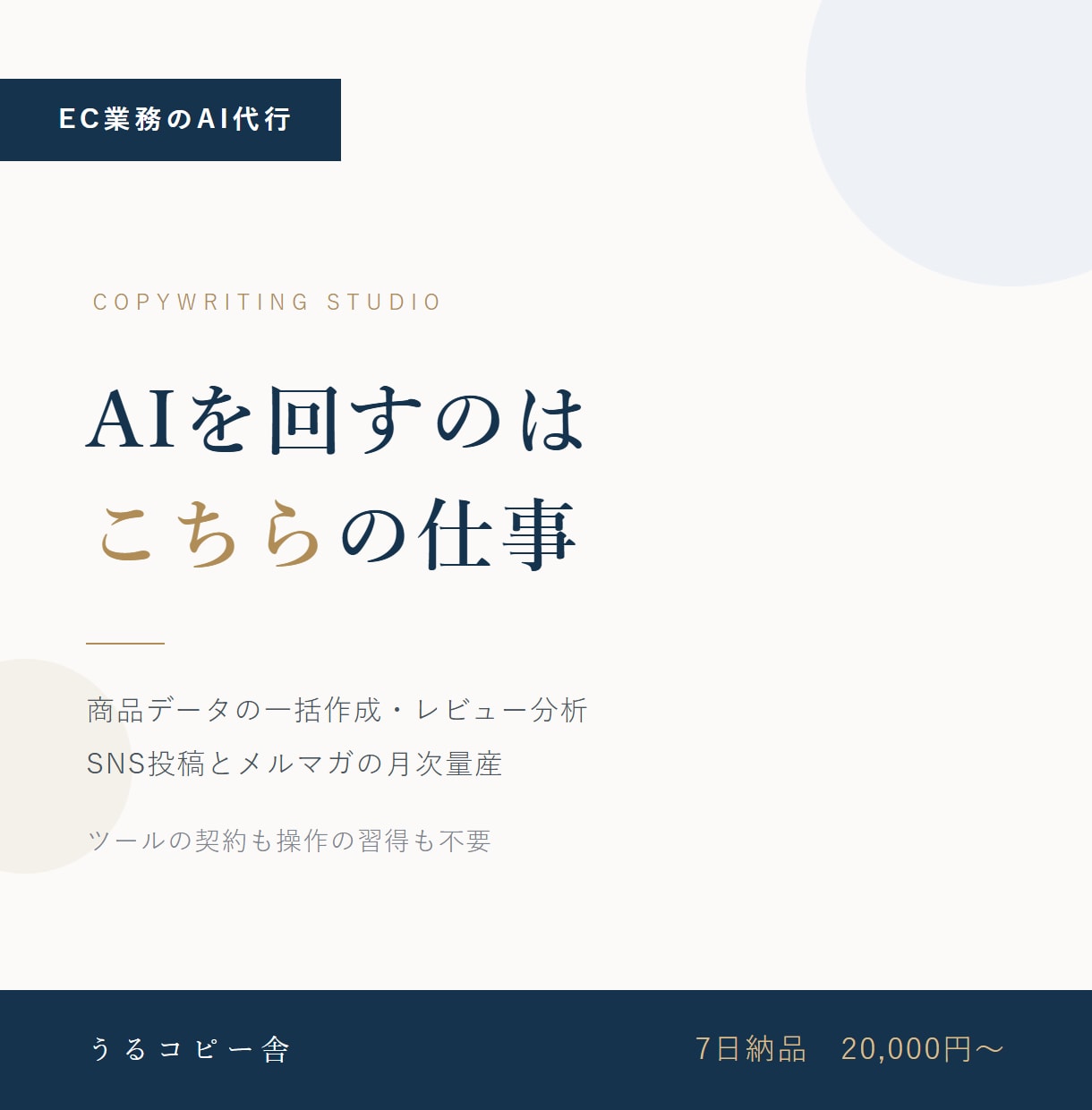 ECの繰り返し作業をAIで丸ごと代行します ツールの契約も操作の習得もなく成果物だけが届きます イメージ1