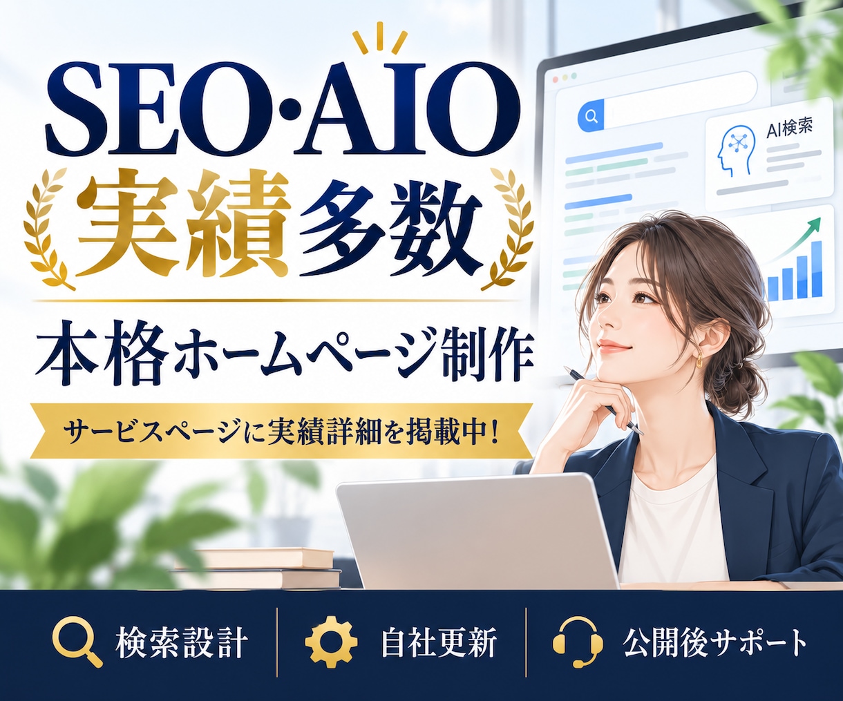 SEO・AIO実績多数のプロが本格HPを制作します Google・AI検索を意識した設計＋公開後も継続サポート イメージ1