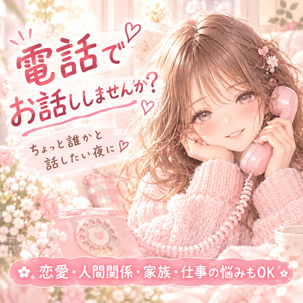 誰にも言えない悩み、ここねに話してみない？ます 恋愛・人間関係・愚痴など、どんなお話も否定せずお聞きします イメージ1