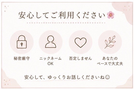 誰にも言えない悩み・愚痴をゆっくりお聞きします 話がまとまってなくても大丈夫です◎ イメージ3