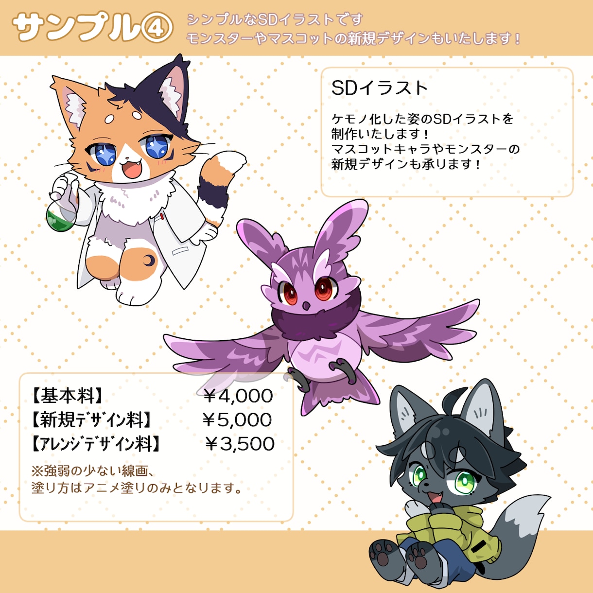 ケモノ・マスコットキャラのデザイン作成いたします TRPG・配信者様の擬獣化やリスナーさんのマスコット化◎ イメージ5
