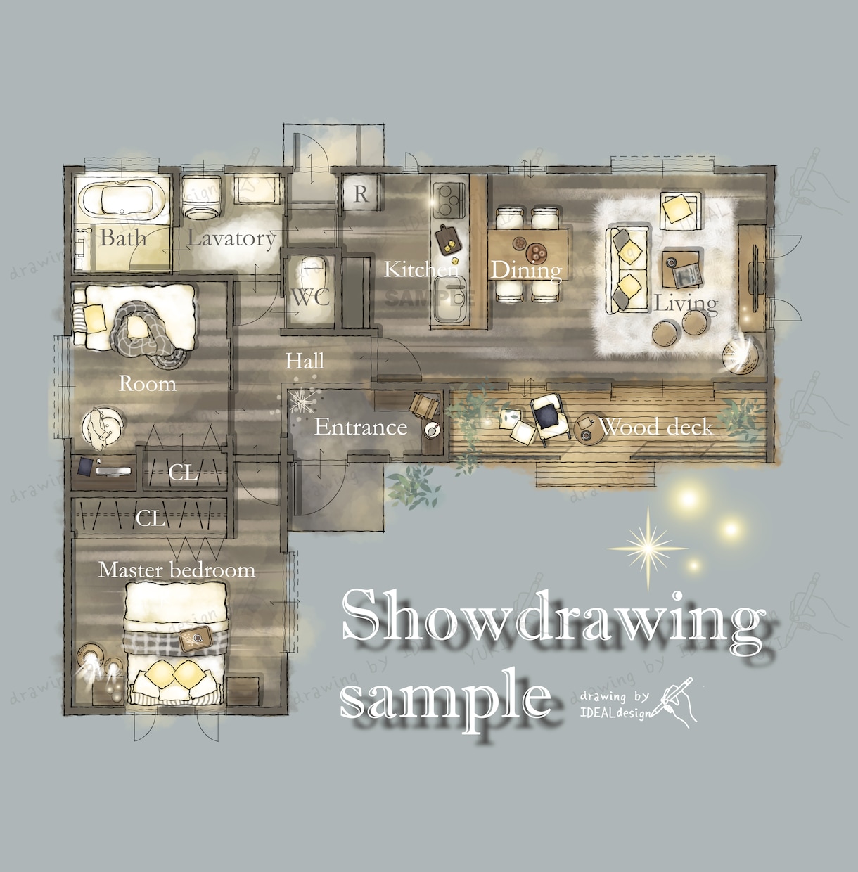 オシャレな手描き間取り図(戸建てVer.)承ります あなたのプランから魅力とオリジナリティを更に引き出します‼ イメージ10