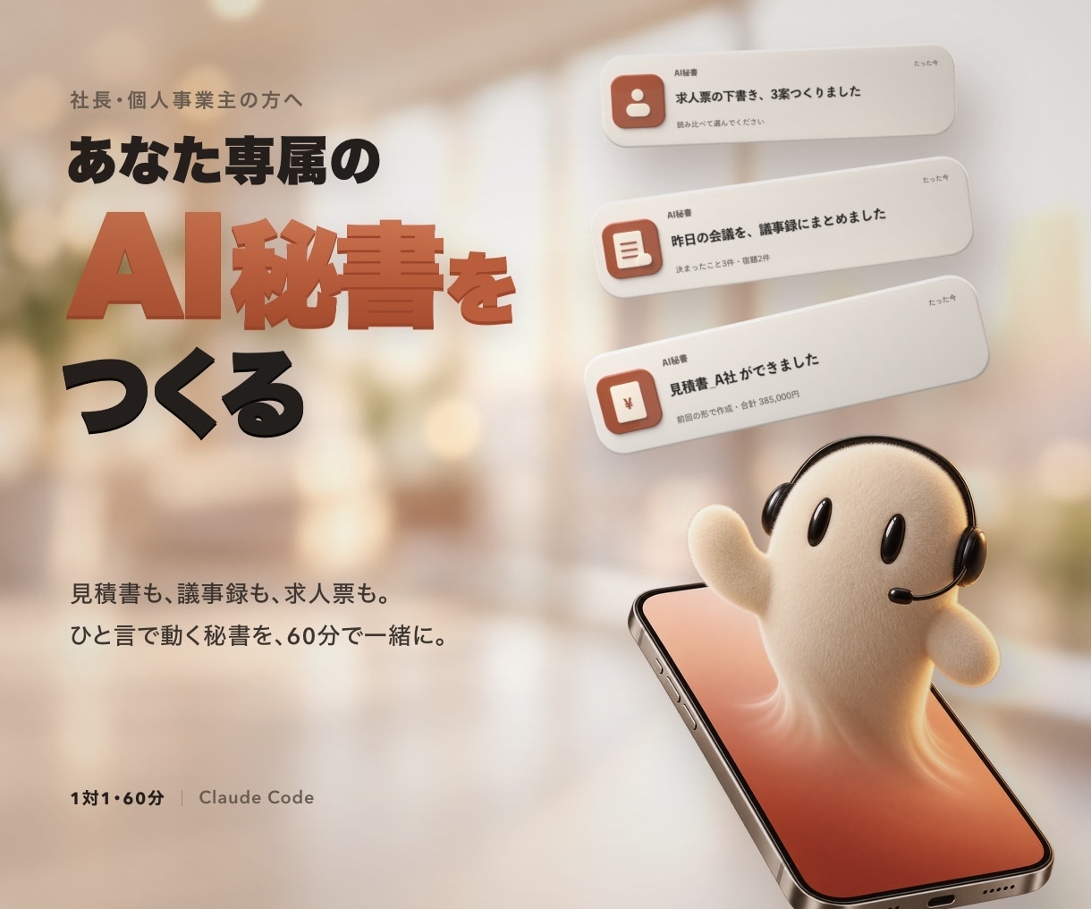 社長専属AI秘書をClaude Codeで作ります 見積書も議事録も、ひと言で頼める。まず1つ、60分で イメージ1
