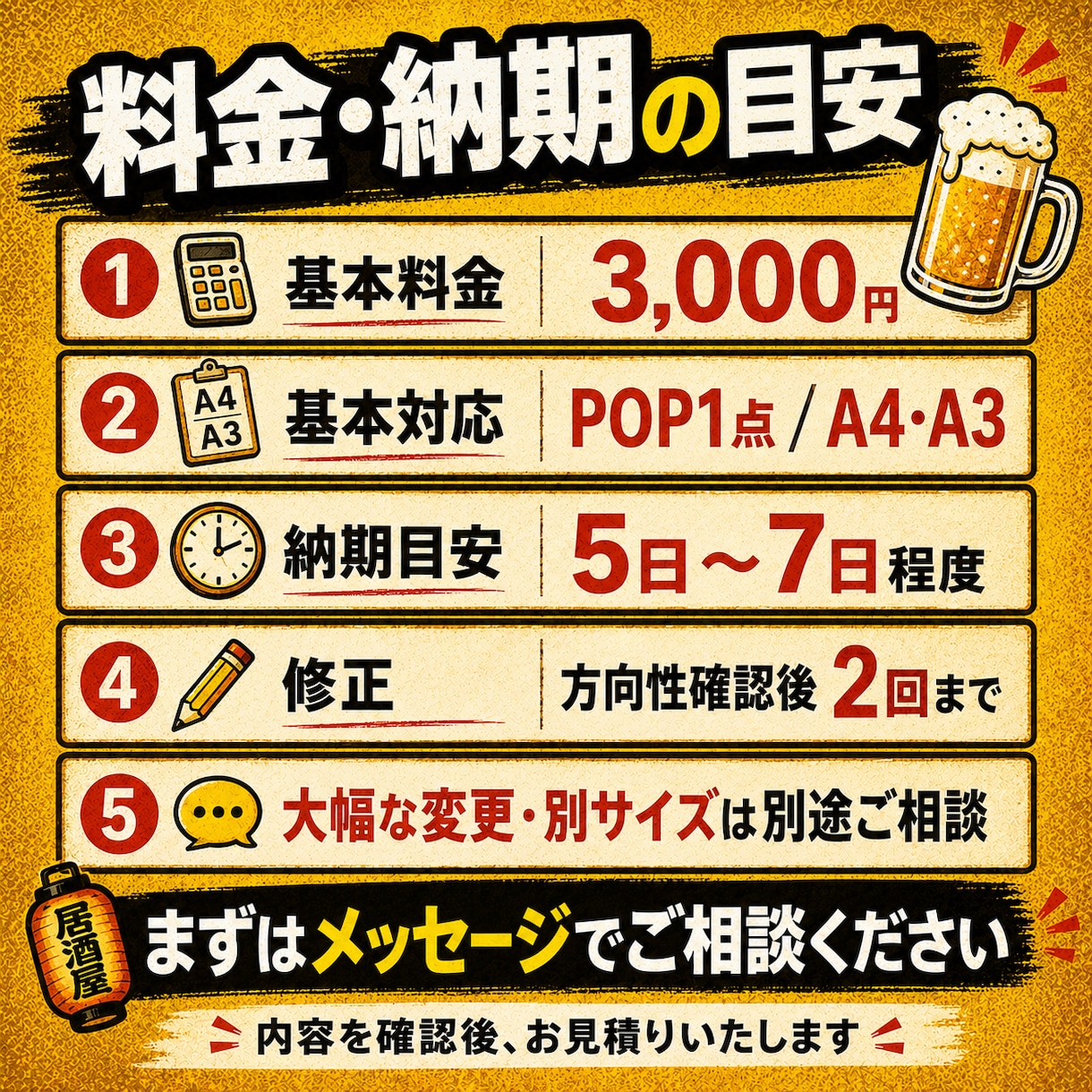 居酒屋・飲食店向けのPOPを作ります メニュー・営業時間・キャンペーン案内にも対応します イメージ4