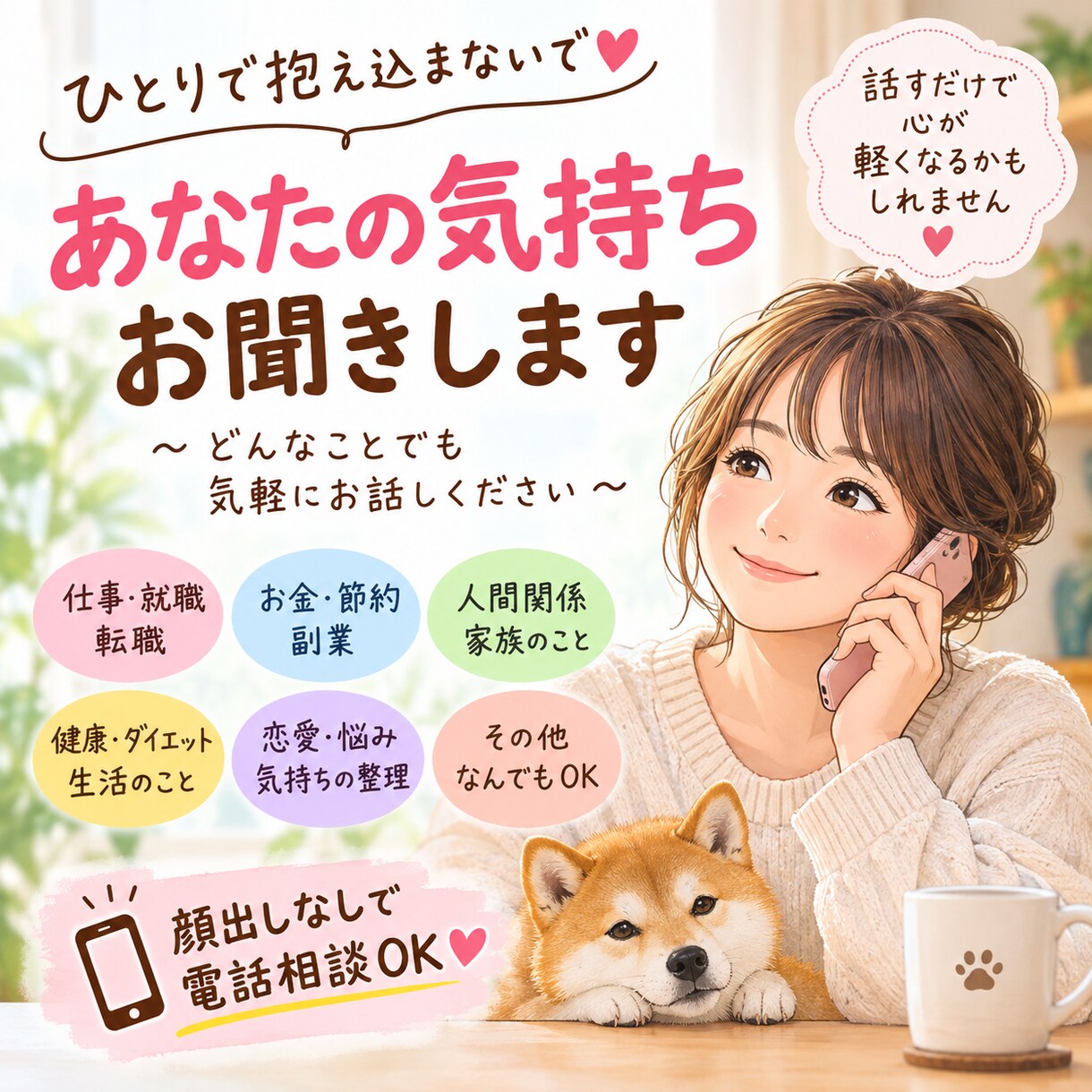 何となく誰かと話したいに応えたいと思います 相談事や悩み事が具体的にないときでも大丈夫です イメージ1