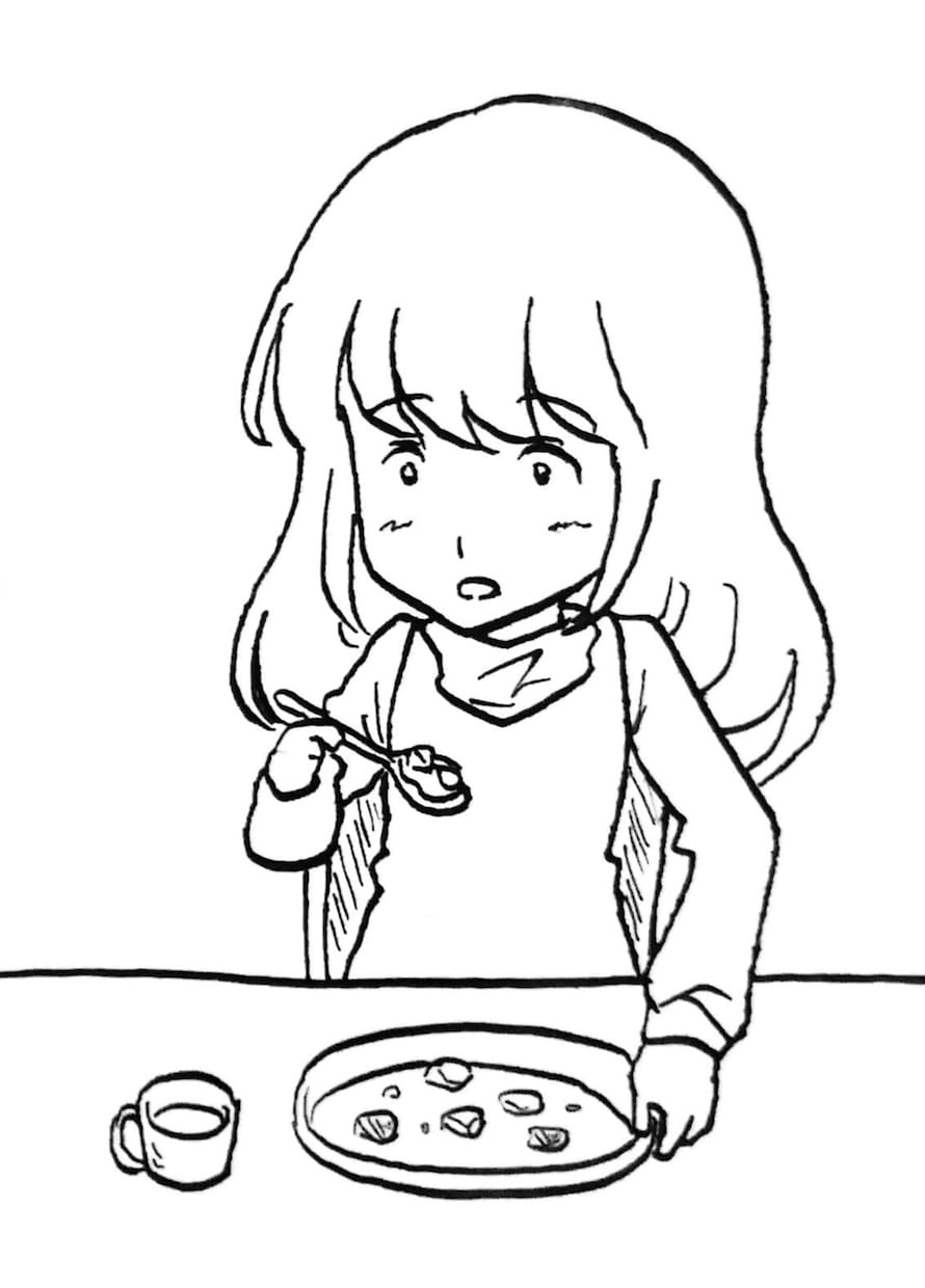 キャラクターの絵を描きます シチューを食べている女の子　夕食 イメージ1