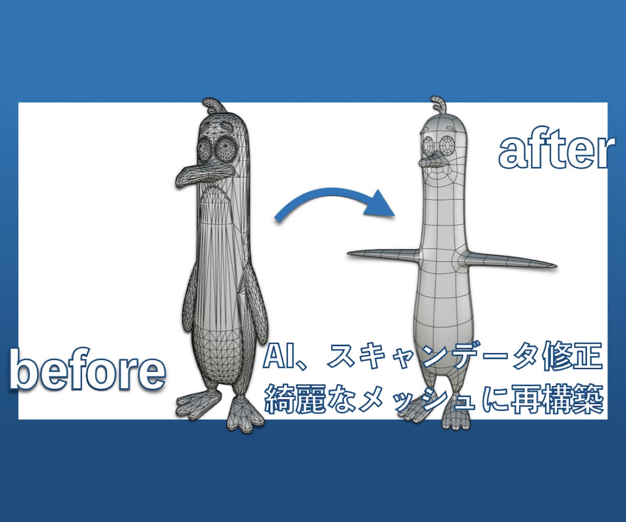 AI生成・スキャンの「破綻・重すぎ」を解決します ゲームやVRですぐ使える「きれいなメッシュ」にリトポロジー。 イメージ1
