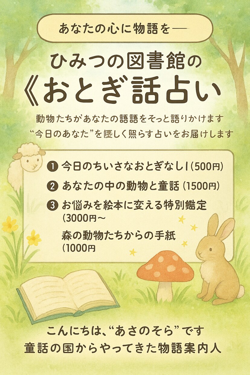 心に物語を― ひみつの図書館《おとぎ話占い》ます 動物たちがあなたに語りかける “今日のあなた”を照らす占い イメージ1