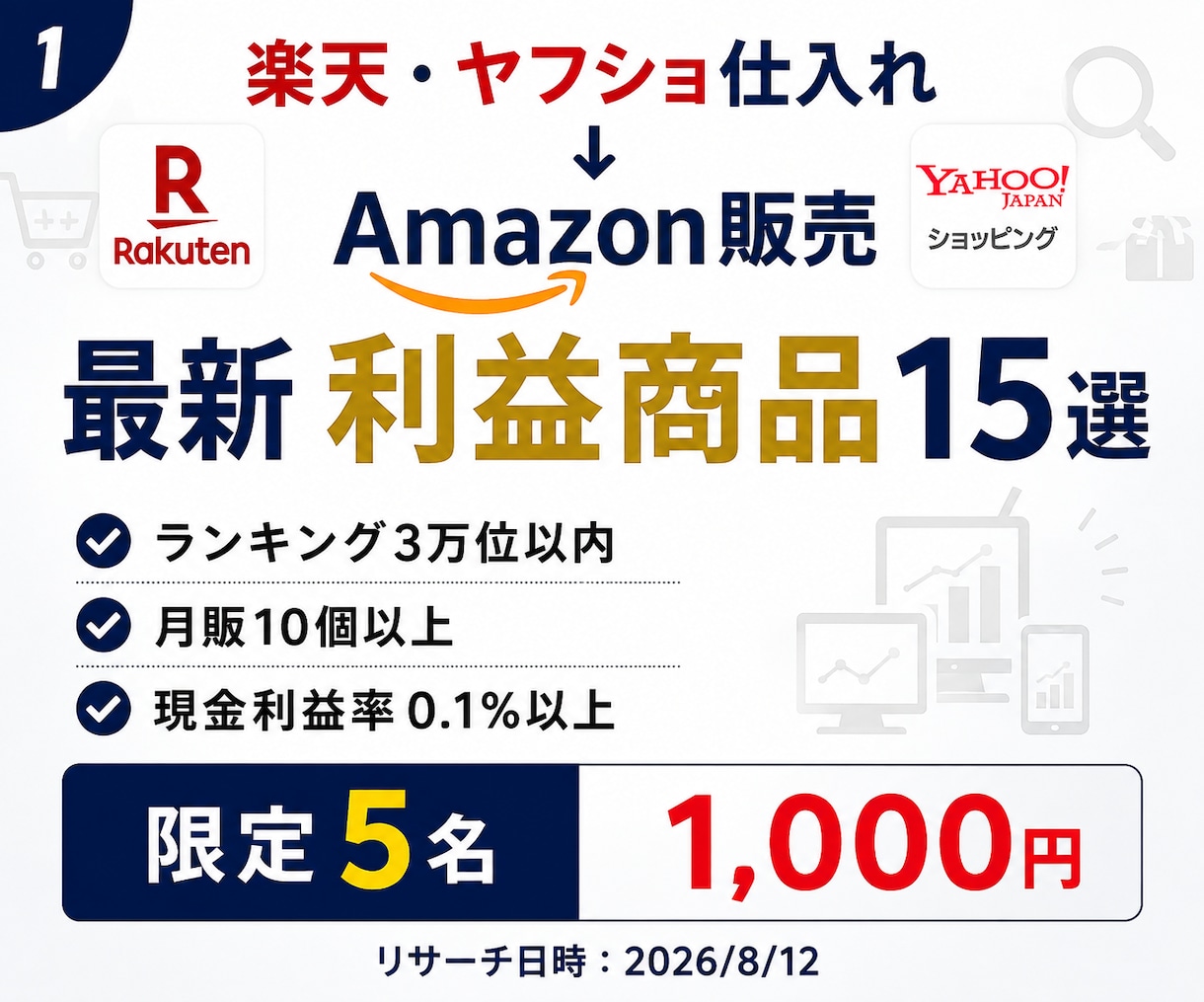 Amazon販売の最新利益商品15選をお渡しします 楽天・ヤフショ仕入れ｜限定5名・15商品 イメージ1