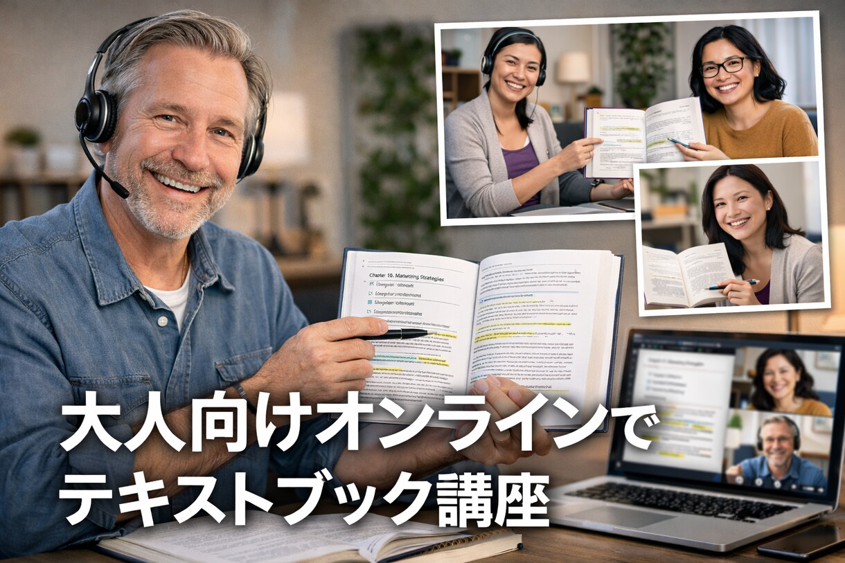 ２０時３０～大人向け★テキストブック一緒に進めます カルフォルニア出身のネイティブだから発音も、実体験も盛沢山！ イメージ1