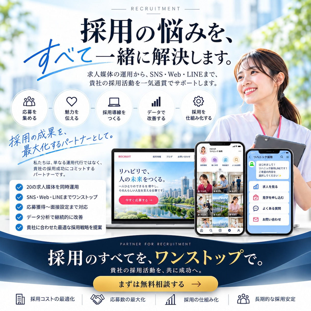 採用の仕組みを一気通貫で構築します 求人媒体20社同時運用×SNS×HP×LINE｜一括支援 イメージ9