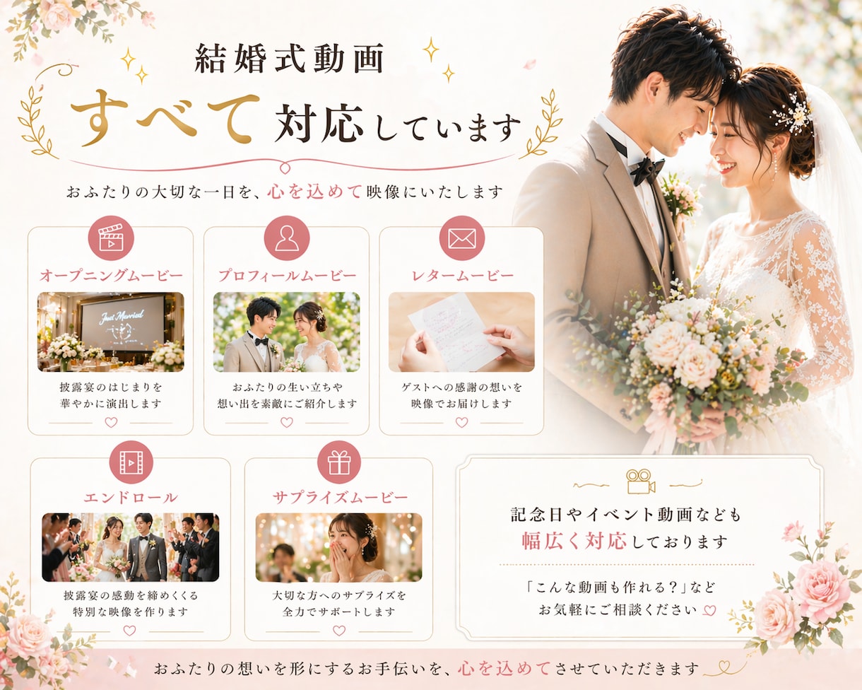 1分で会場驚愕！｜瞬き厳禁のオープニング作成します 修正無制限＆当日まで安心！初めてでも任せられる結婚式動画制作 イメージ6