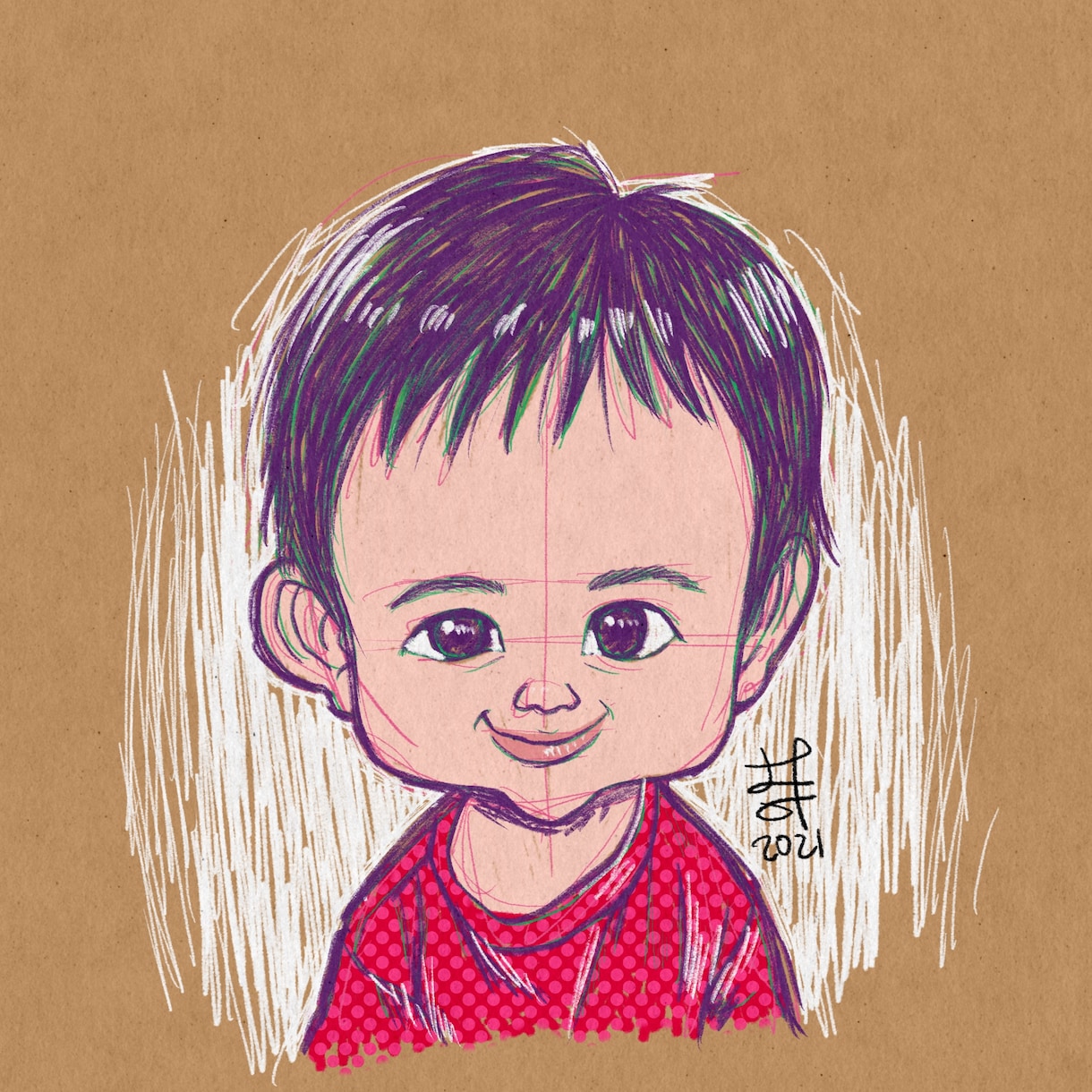 一味違った【プロセス似顔絵】を描きます 完成までの過程（プロセス）を残して似顔絵を仕上げます。 イメージ1