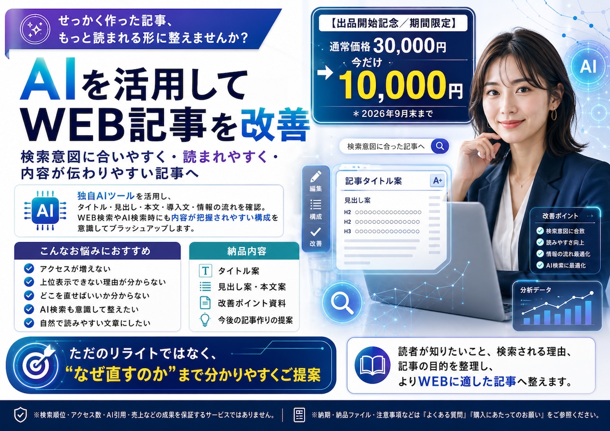 AIを活用しての記事改善をご提案＆作成します 独自AIツールを使ってよりWEBに最適化された記事へ仕上げ！ イメージ1