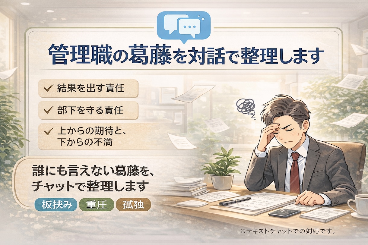 管理職の葛藤を対話で整理します 誰にも言えない管理職の葛藤を整理します イメージ1