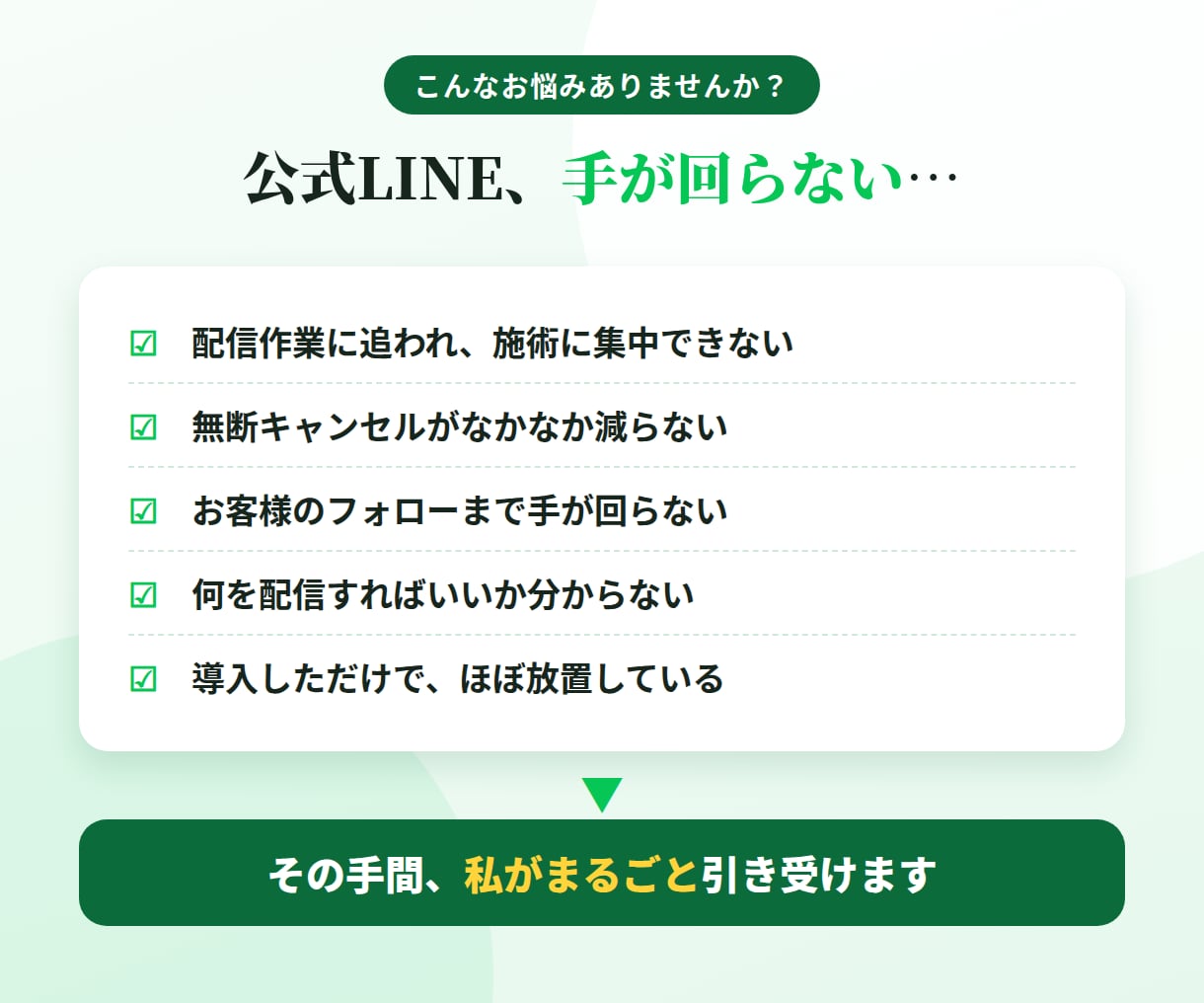 忙しいあなたの代わりにLINEを運用します 構築費用がかからない分、お得に早く始められます！ イメージ2