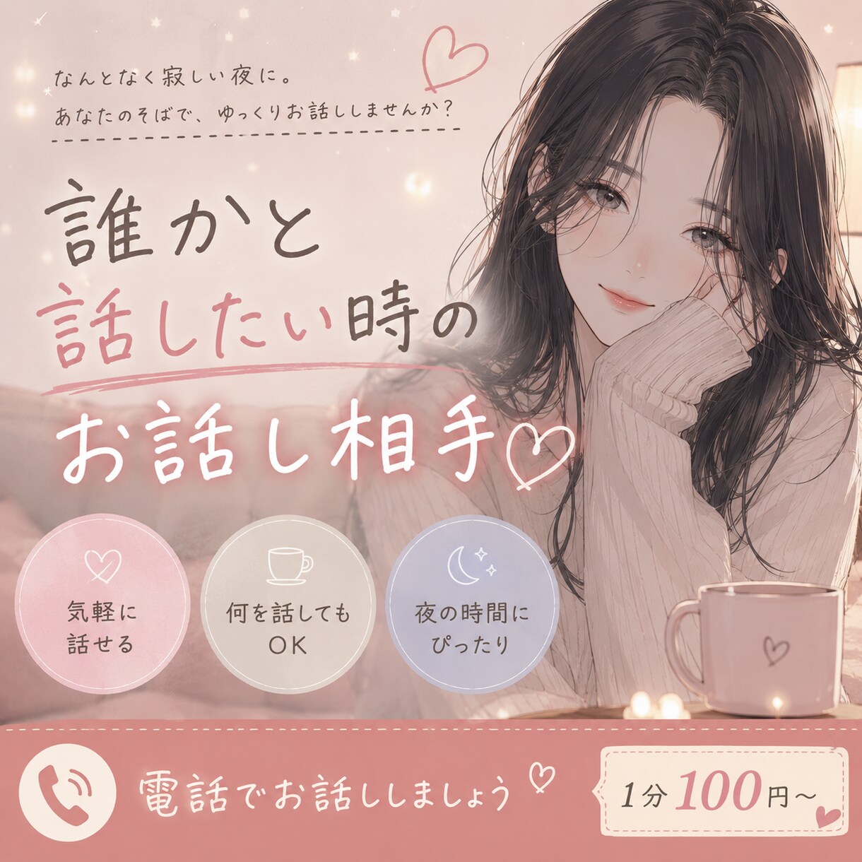 誰かと話したい夜、お話し相手になります 雑談・暇つぶし・寂しい夜も気軽にどうぞ イメージ1