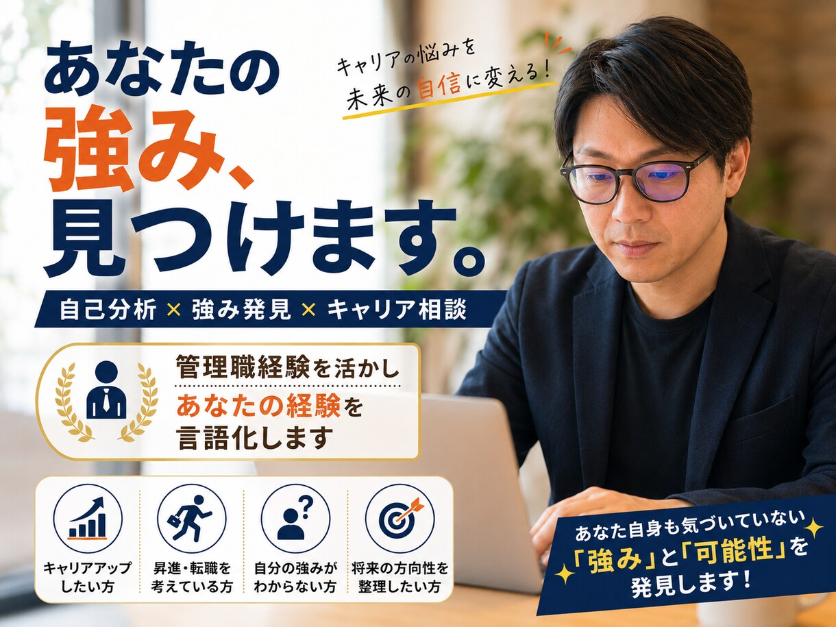 強みを見つけてキャリアの方向性を整理します モヤモヤを、未来への自信に変えます。 イメージ1