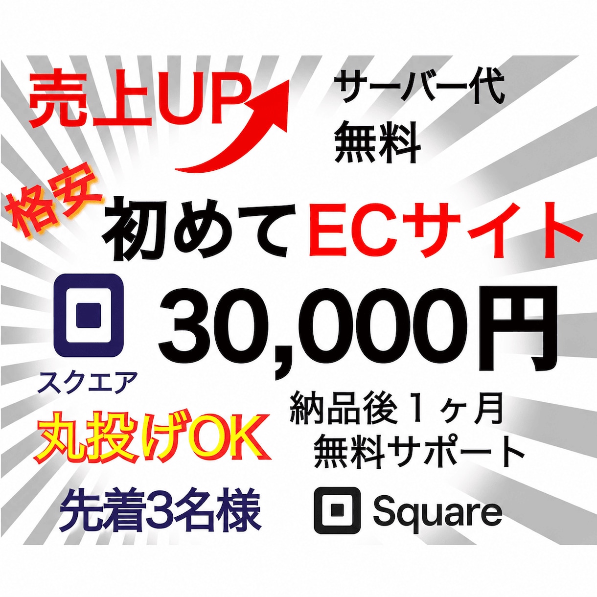 8月先着3名SquareでECサイト作成します 初めてのネット商品販売・在庫管理をご検討中の事業主様へお勧め イメージ1